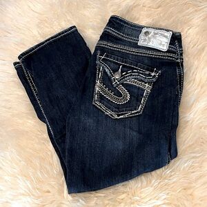 Silver McKenzie Flap Capri Dark Blue Crop Jeans